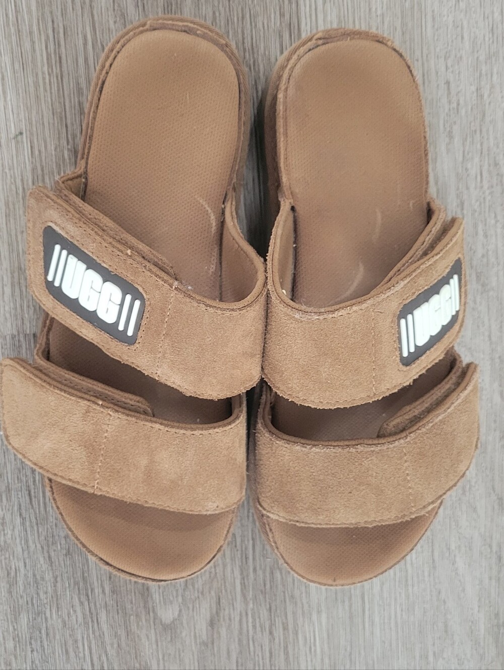 UGG Brown Suede Double Strap Slide Sandals